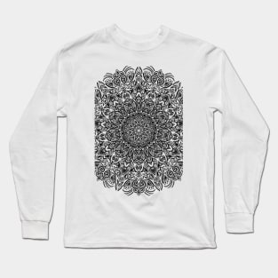 Deep Black and White Mandala Long Sleeve T-Shirt